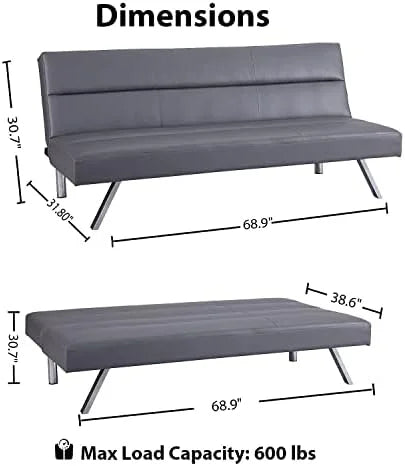 Faux Leather Convertible Futon Sofa Bed with Chrome Legs R98094