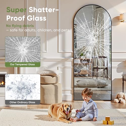 Black 78" Oversized Arched Full Length Floor Mirror with Stand X93439