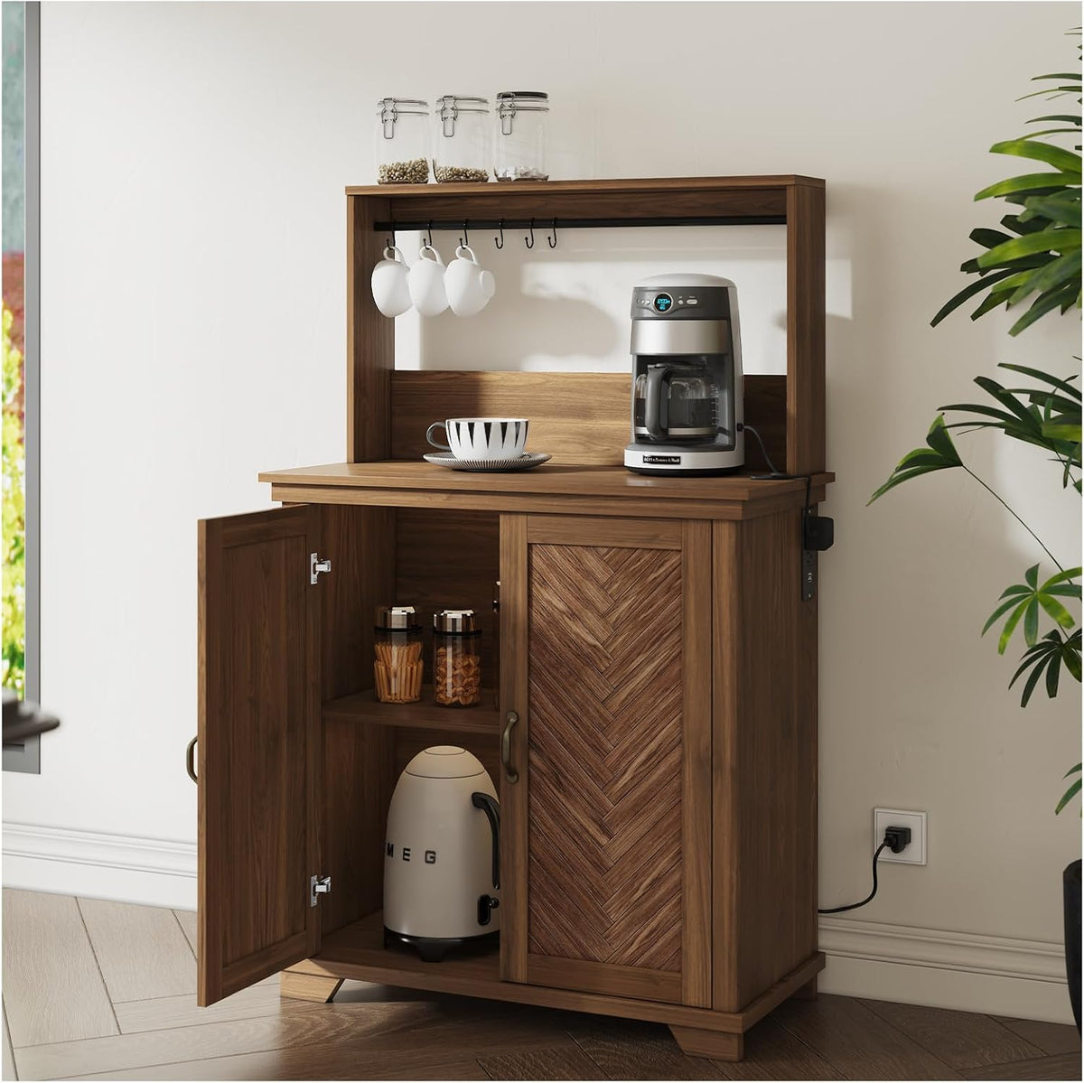 Walnut Coffee Bar Cabinet with Storage R716