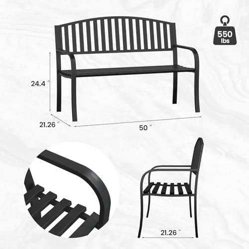 50" Heavy-Duty Metal Weatherproof Outdoor Bench L501