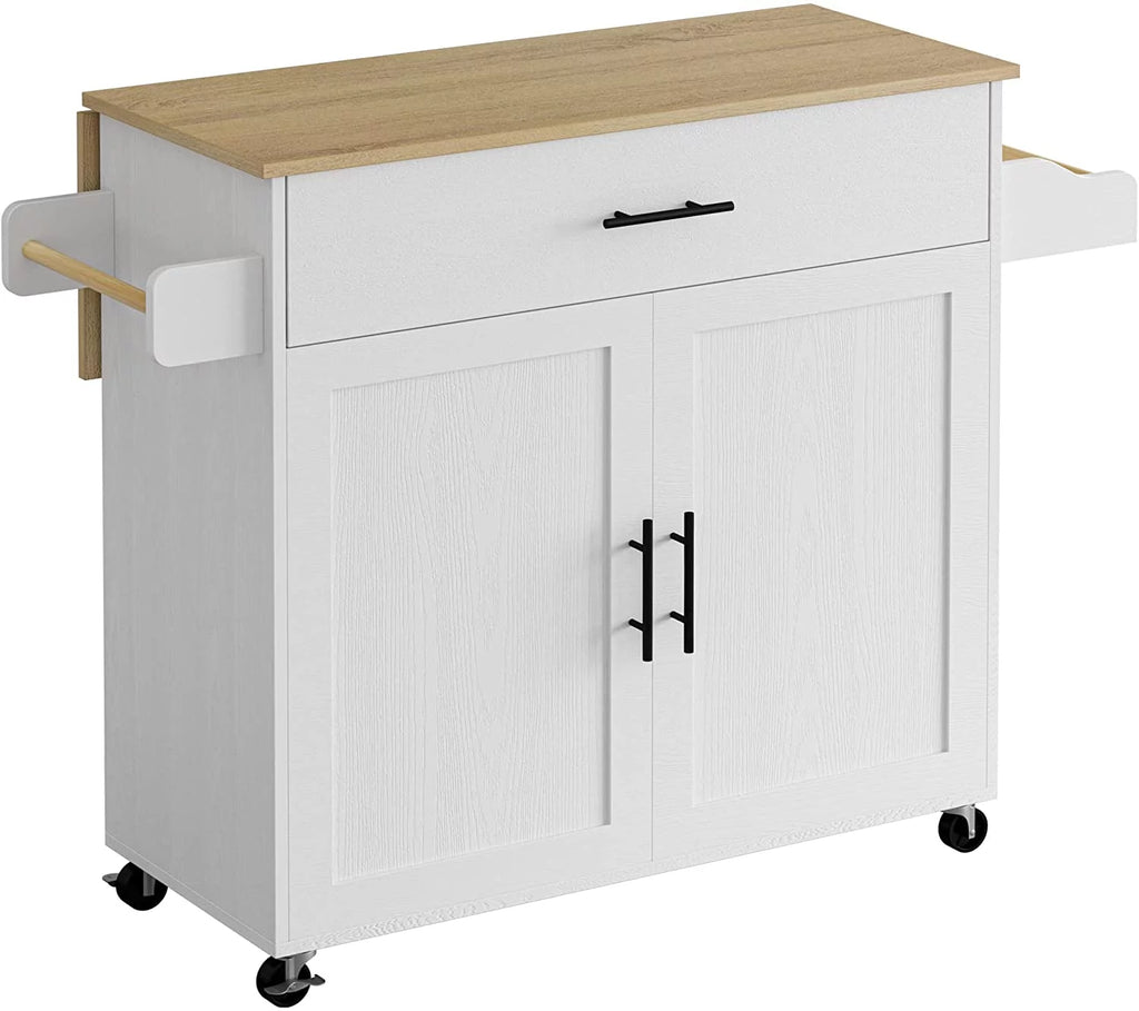 White Rolling Kitchen Island with Storage Cabinet Z2301