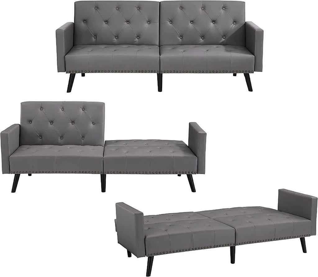 Espresso Faux Leather Tufted Convertible Sofa Bed O3672