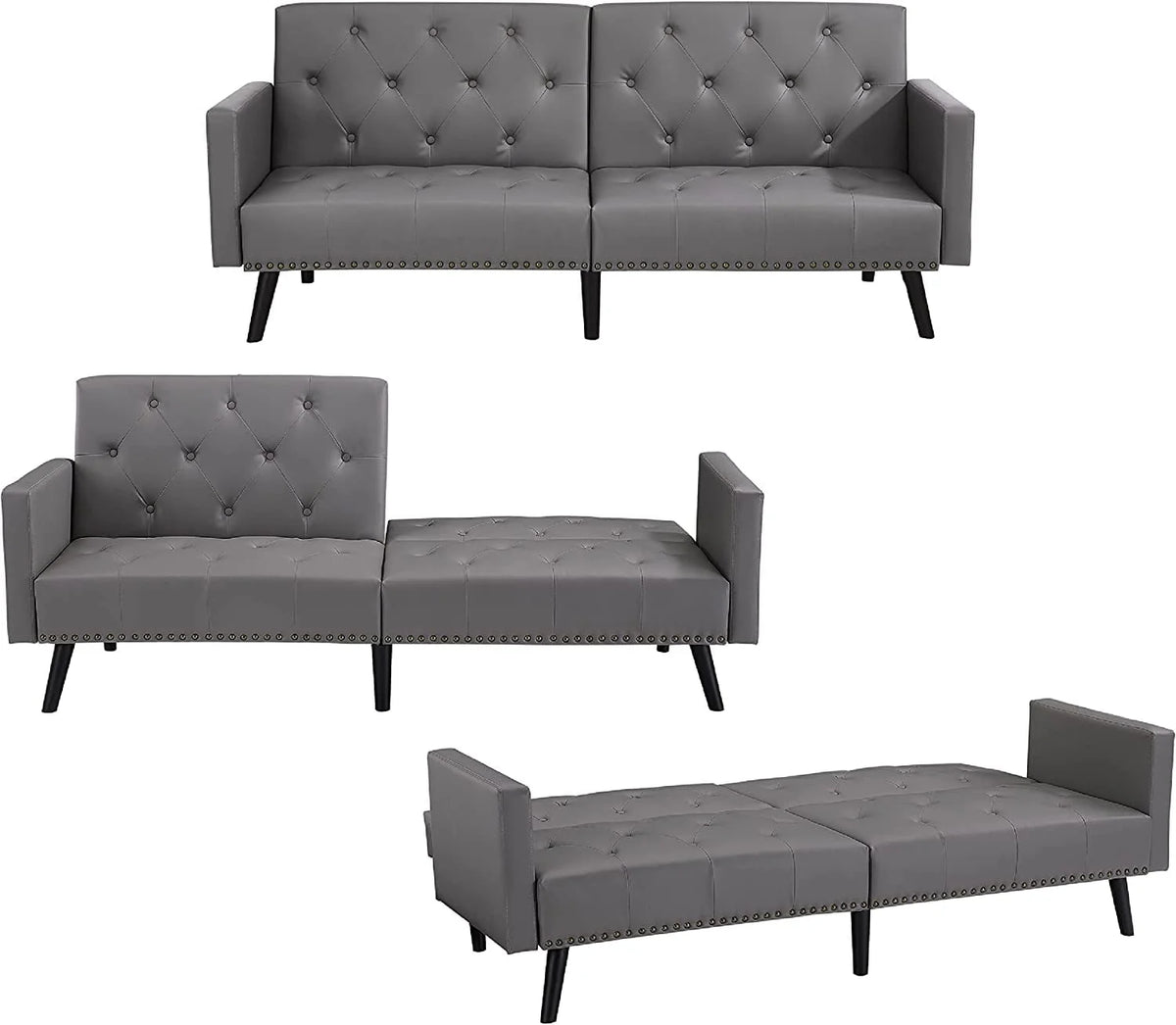 Espresso Faux Leather Tufted Convertible Sofa Bed O3672
