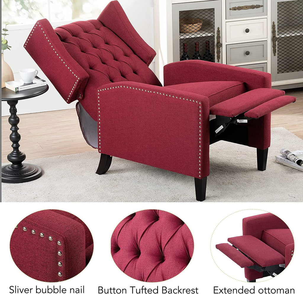 Blue Tufted Fabric Push Back Arm Recliner G244512