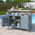 Solid Wood Grill Table with Stainless Steel Top and Internal Storage Racks S11441