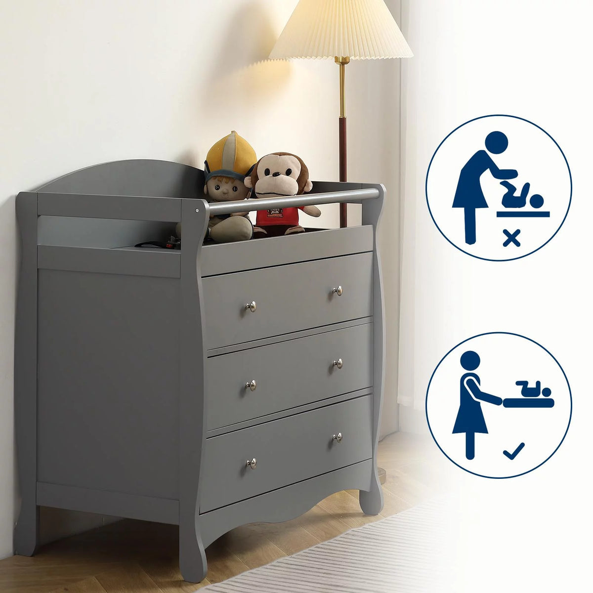 Gray 3 Drawer Changing Dresser Y57339