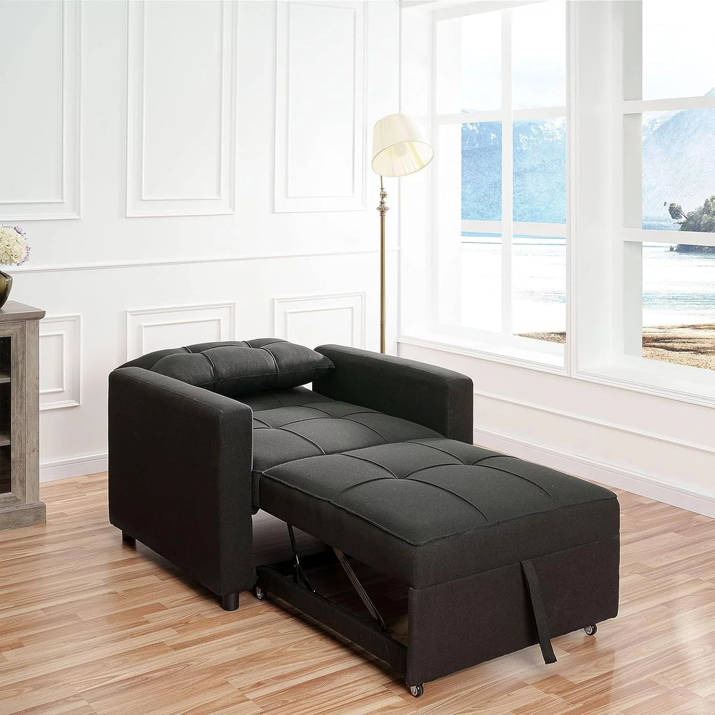 Black 3 in 1 Convertible Chair Bed Sleeper with Pillow E94895