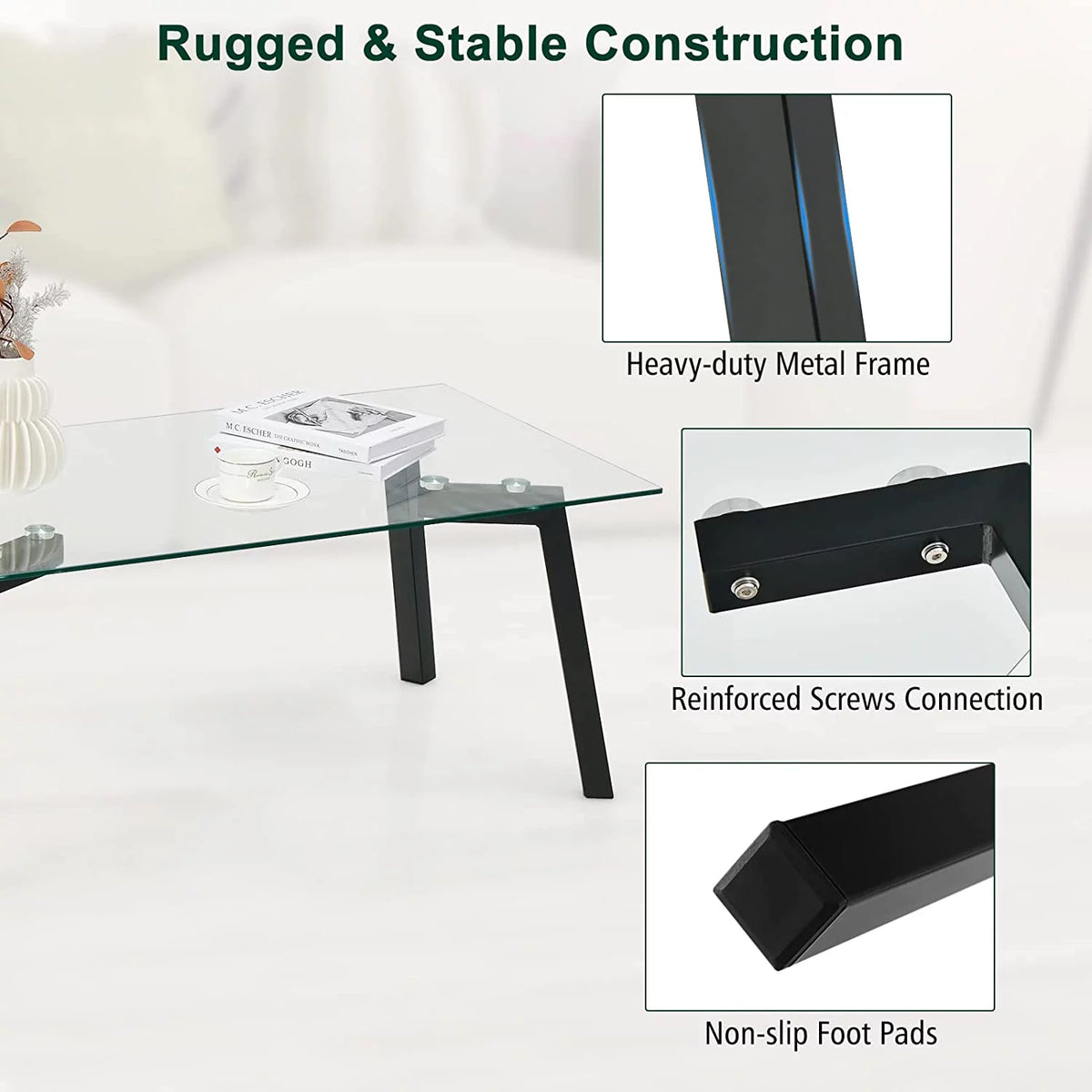 Tempered Glass Coffee Table with Metal Frame Q175987