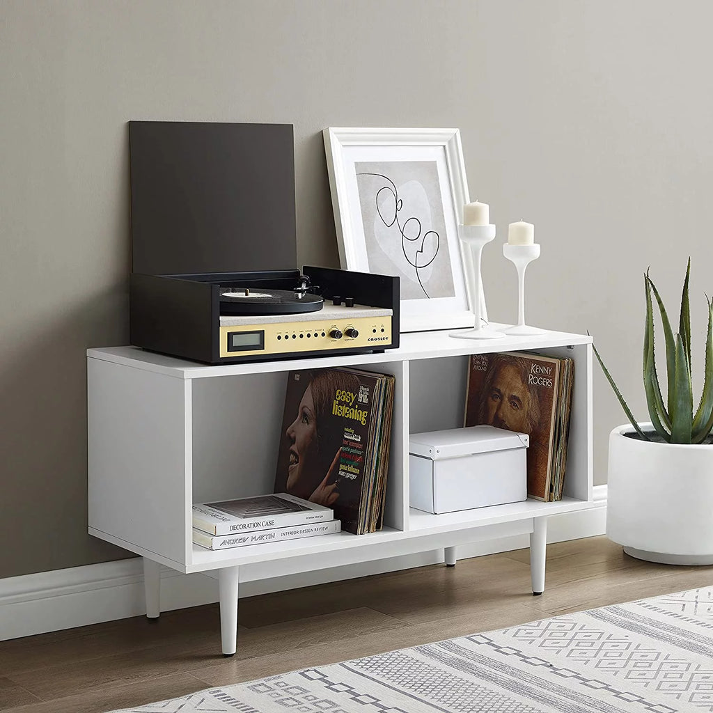 Mid-Century Record Storage Console Cabinet Walnut O6353