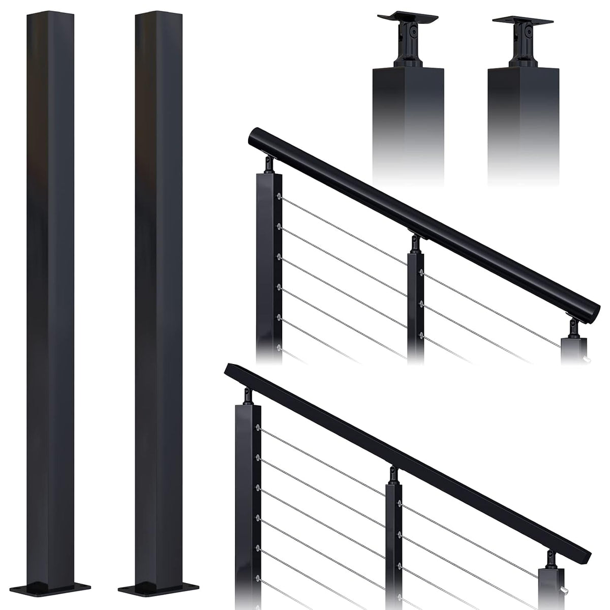 Black Stainless Steel Surface Mount Cable Railing Post 36"x2"x2" 2Pack H305472
