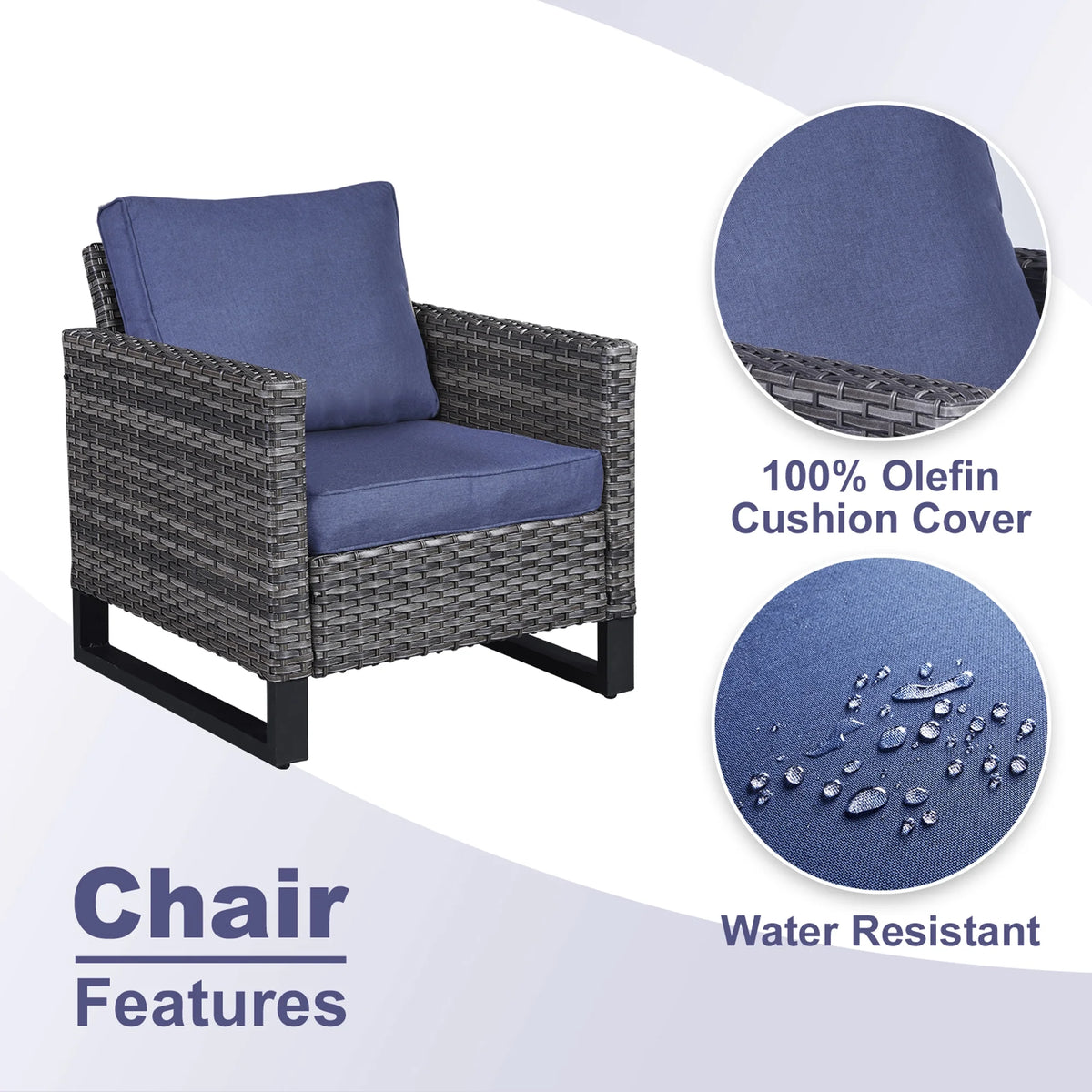 Blue Cushion Rattan Patio Furniture Set with Sofa, Chairs, Coffee Table and Ottomans G435007