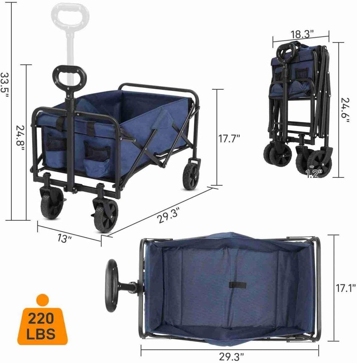 Blue Heavy Duty Folding Wagon with All Terrain Wheels S64563