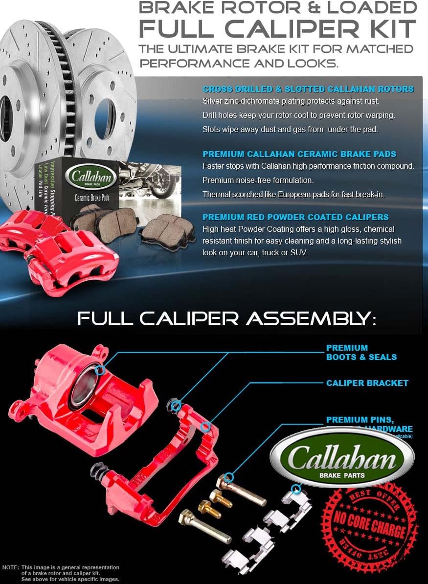 Powder Coated Red Calipers with Drilled Slotted Rotors and Ceramic Brake Pads K488