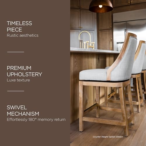 Weathered Oak Finish Sand Color Fabric Upholstered Counter Height Barstool, Set of 2 V428699