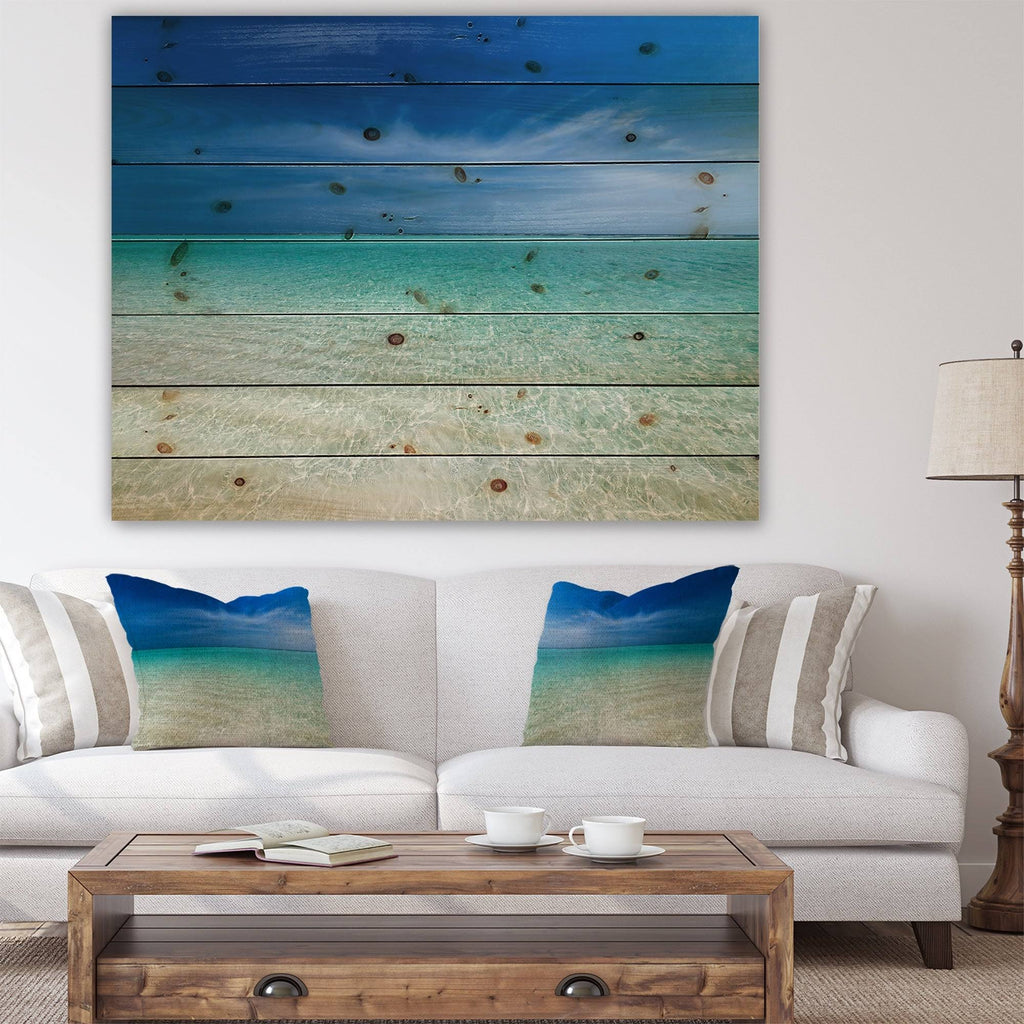Modern Seascape Print on Natural Pine Wood C338474