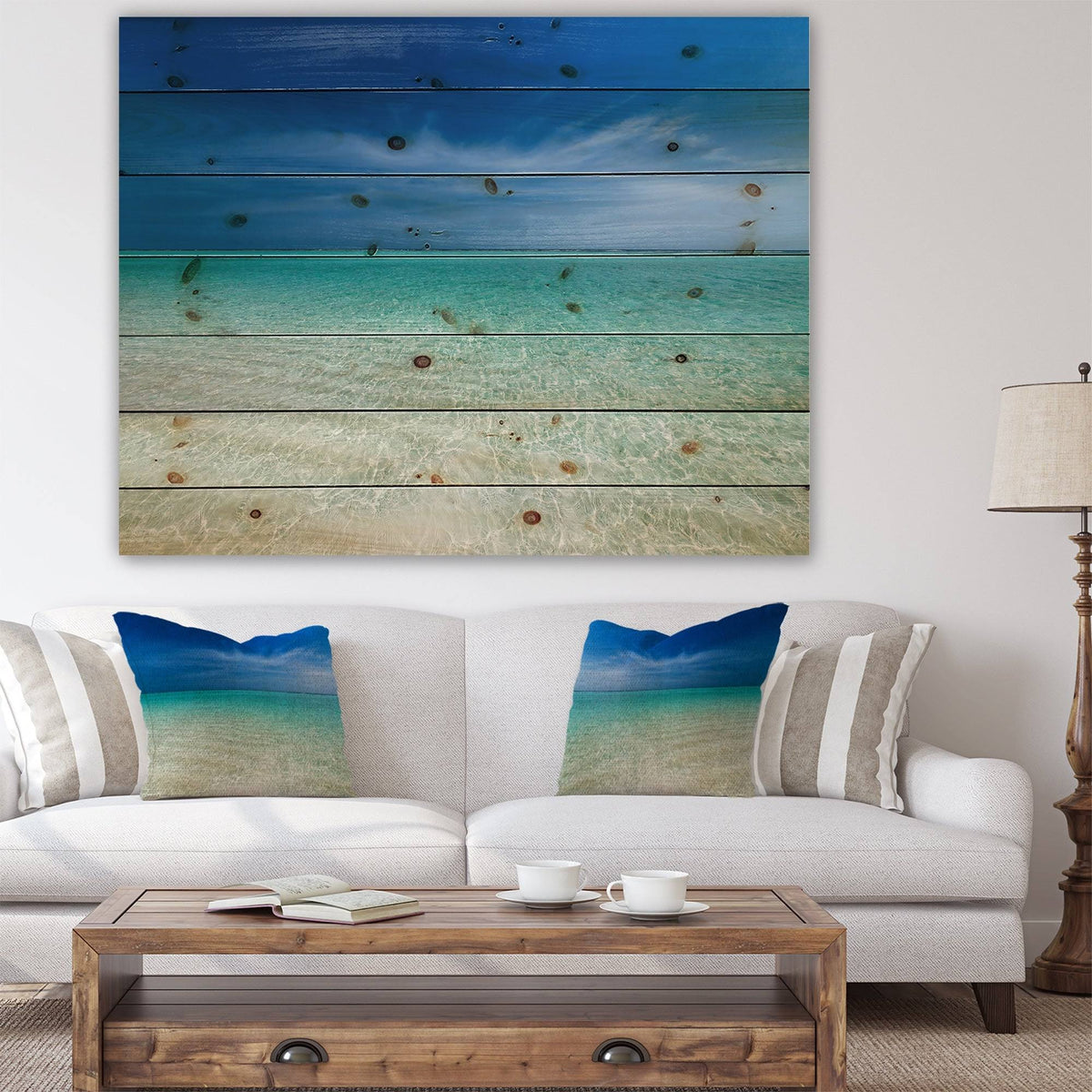 Modern Seascape Print on Natural Pine Wood C338474