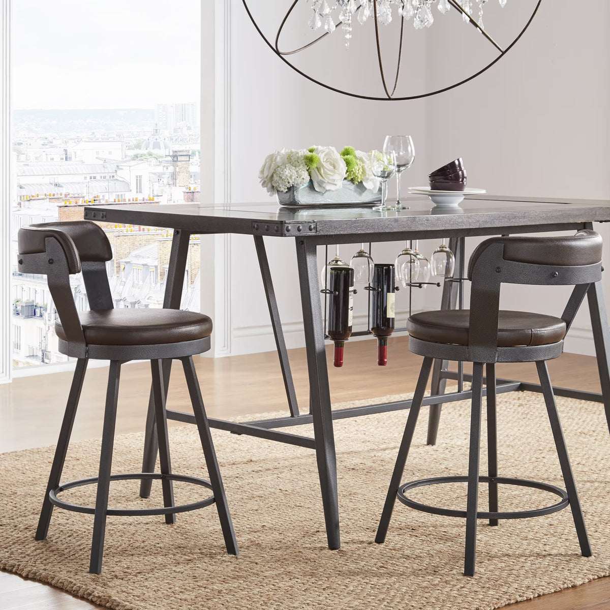 Brown Swivel Bar Stool, Set of 2 L834