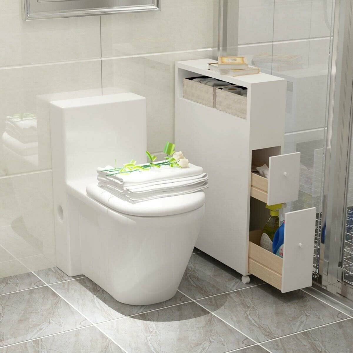 White Wooden Storage Cabinet Organizer with 4 Casters A3677