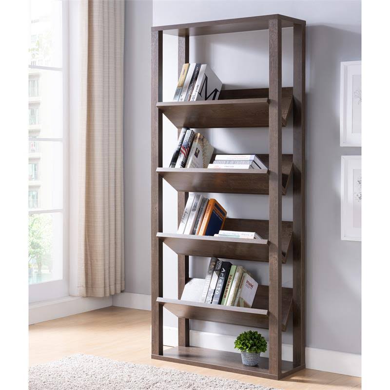 Walnut Wood 5-Shelf Etagere Bookcase F386000