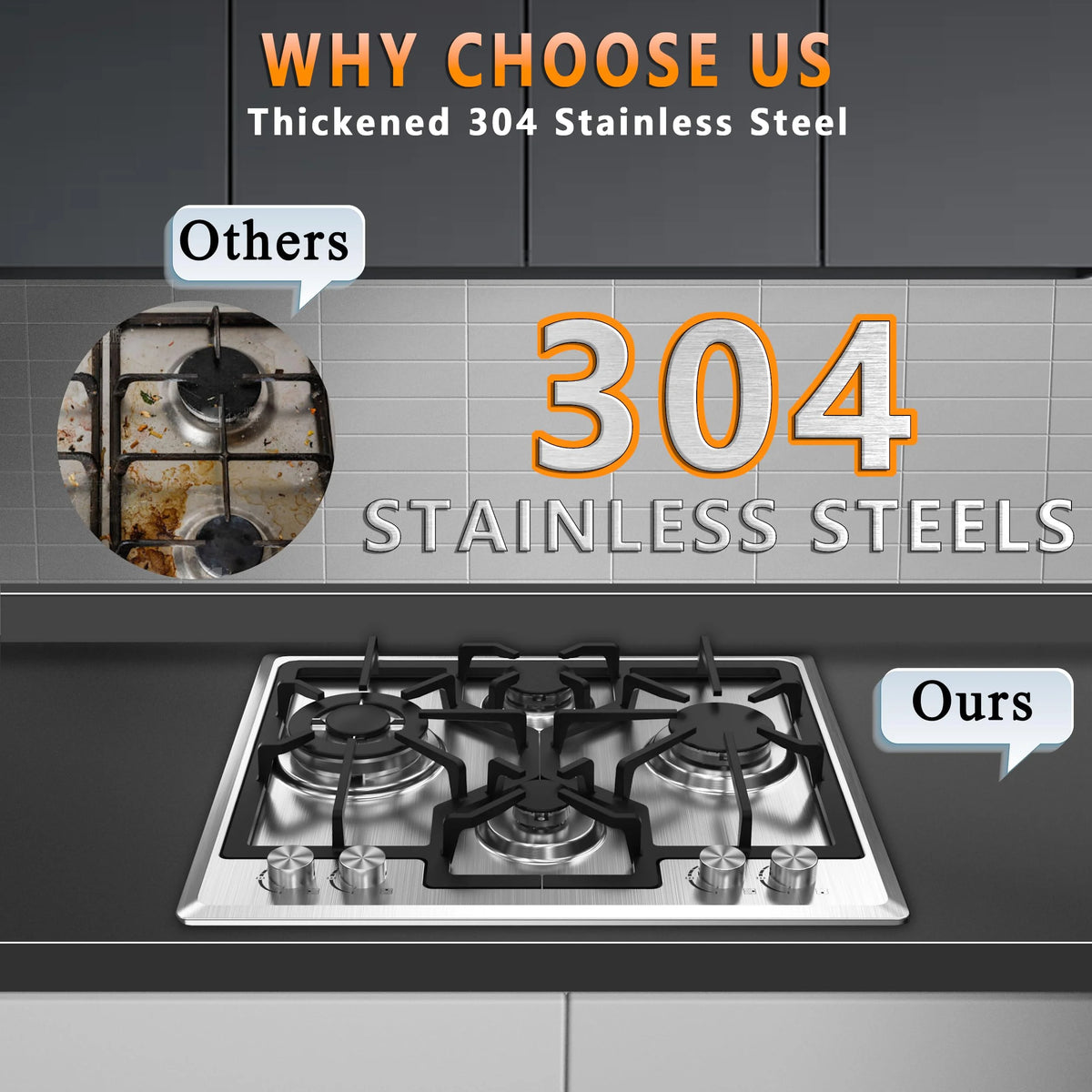 23 inch 4 Burner Stainless Steel Gas Cooktop I40050
