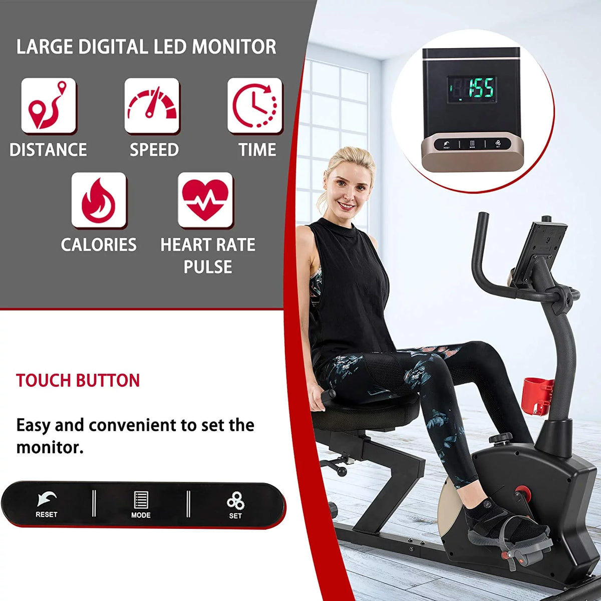 Recumbent Exercise Bike 400 lbs. Magnetic Resistance T90123