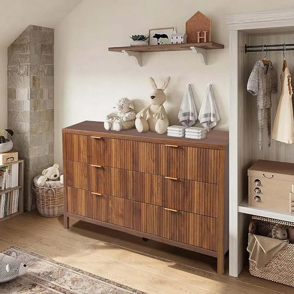 6 Drawer Double Dresser with Fluted Panel C66160