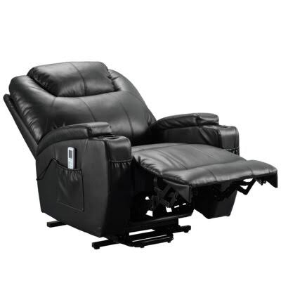 Black Faux Leather Power Lift Recliner with Heating and Massage H490148