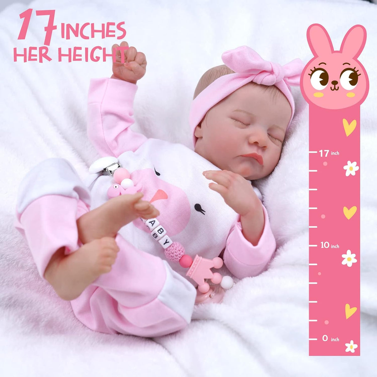 17-Inch Soft Cloth Body Realistic Newborn Sleeping Baby Doll B9761
