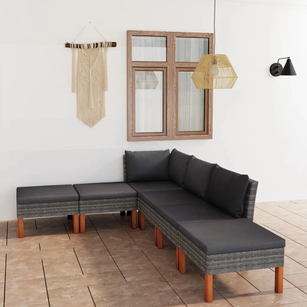 6 Piece Patio Set with Cushions Poly Rattan Gray R946840