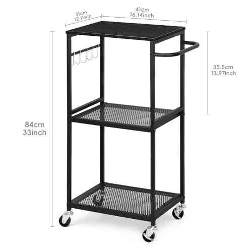3 Tier Mesh Utility Storage Cart with Wood Look Top and Metal Frame T4655