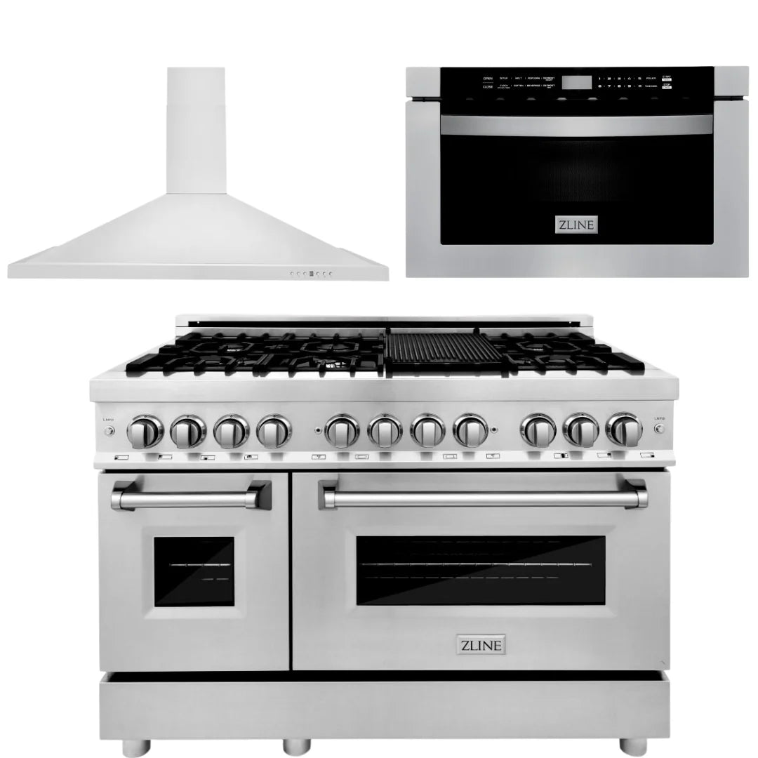 48 in. Dual Fuel Range, Range Hood, Microwave Drawer S51529