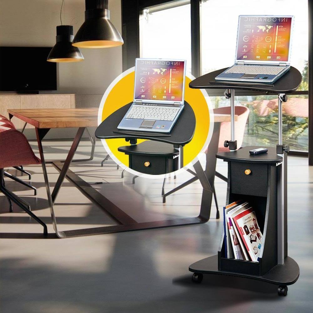 Rolling Adjustable Laptop Cart with Storage Black I365