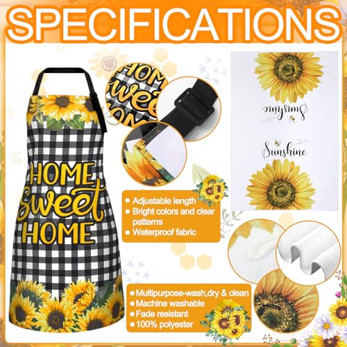 13 Pcs Bee Sunflower Kitchen Decor Set with Wooden Spoons, Kitchen Towels, Apron, Oven Mitts, Pot Holders X51613
