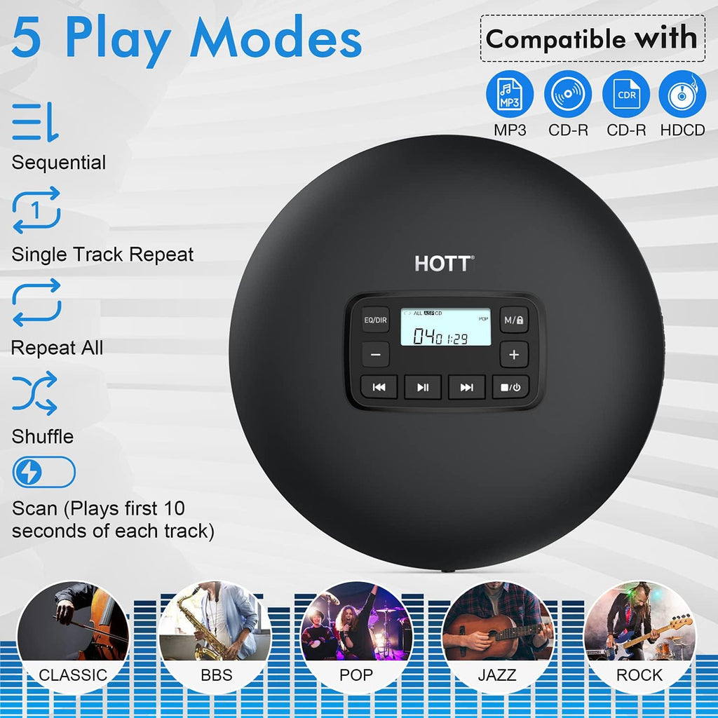 Portable CD Player with Stereo Earphones, Black V713987