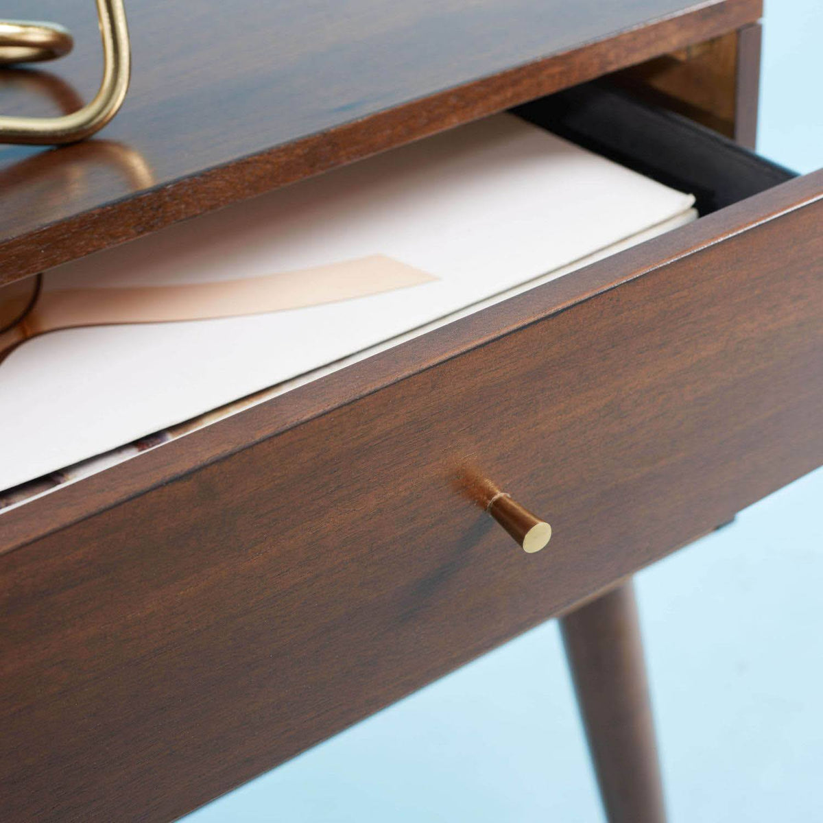 Walnut/Gold Cap Nightstand H698
