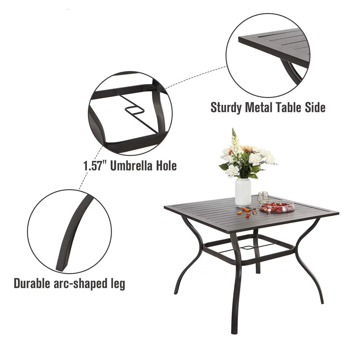 Outdoor Square Dining Table with Steel Frame P584905