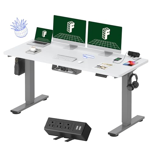 Black Electric Standing Desk with Clamp Power Strip S250710