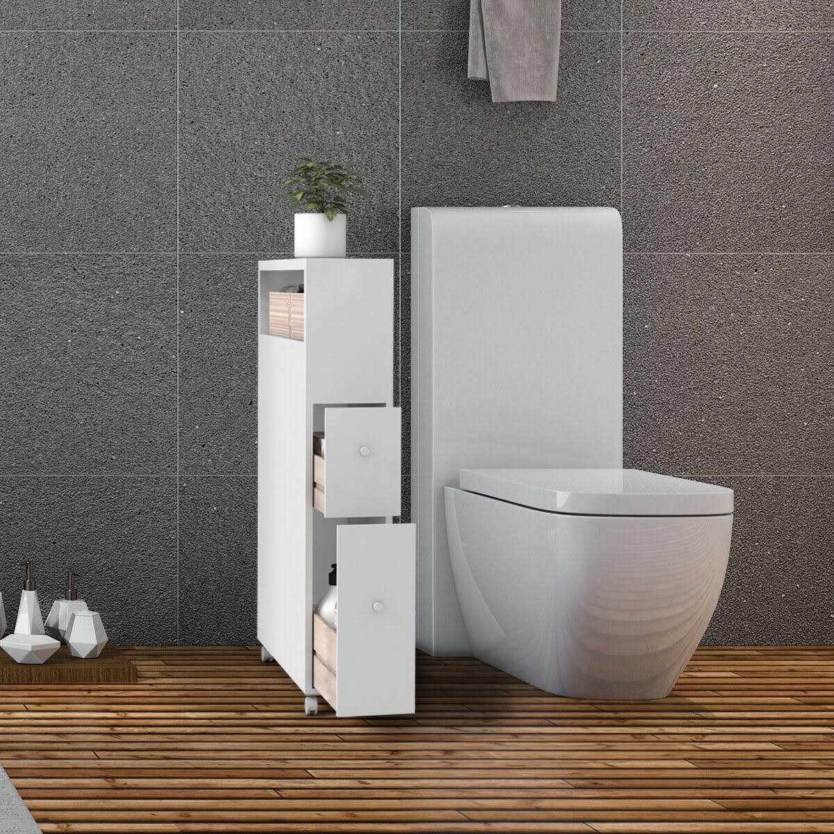 White Wooden Storage Cabinet Organizer with 4 Casters A3677
