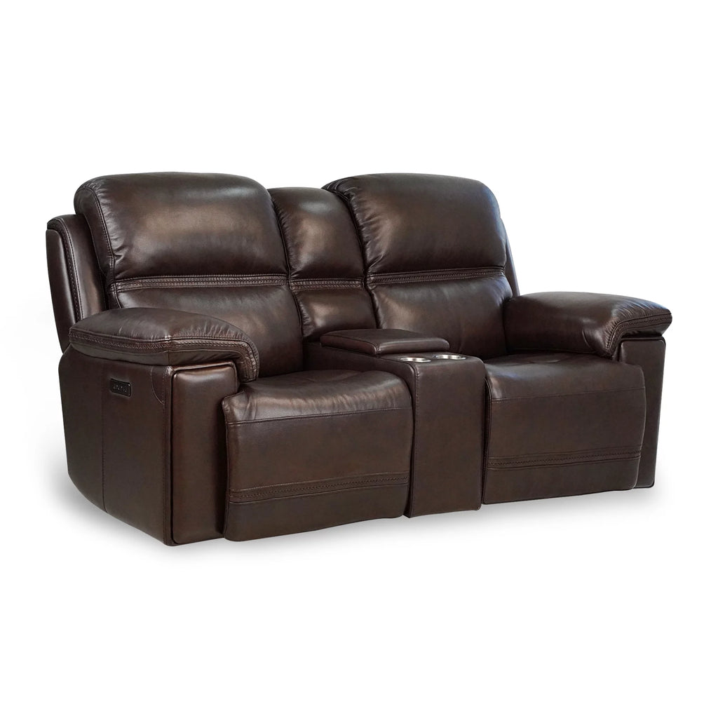 Top Grain Leather Power Reclining Loveseat with Console X2469