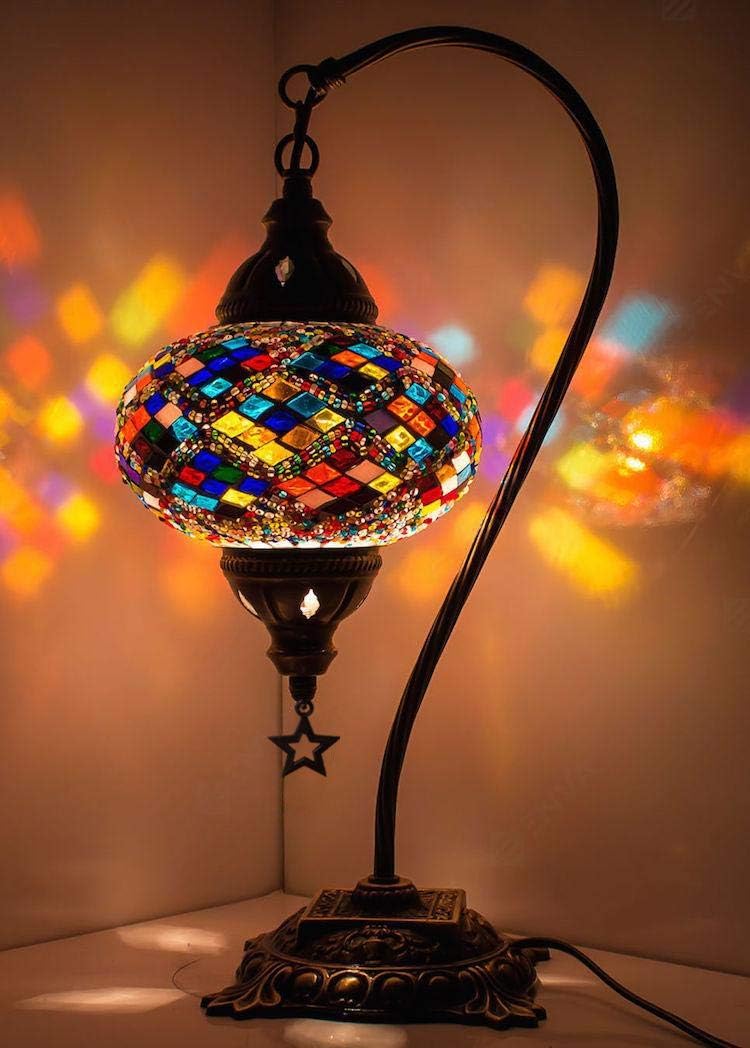 Multicolor Mosaic Gooseneck Table Lamp Q898