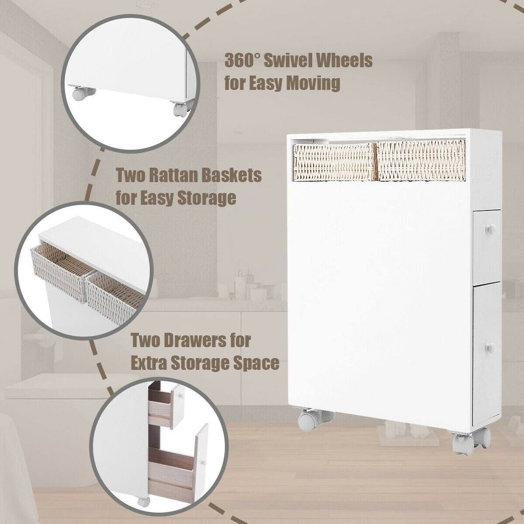 White Wooden Storage Cabinet Organizer with 4 Casters A3677