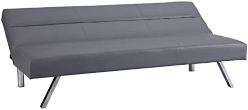 Faux Leather Convertible Futon Sofa Bed with Chrome Legs R98094