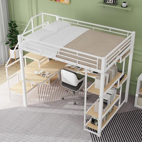 Black Full Size Metal Loft Bed with Storage Staircase and Wardrobe X339