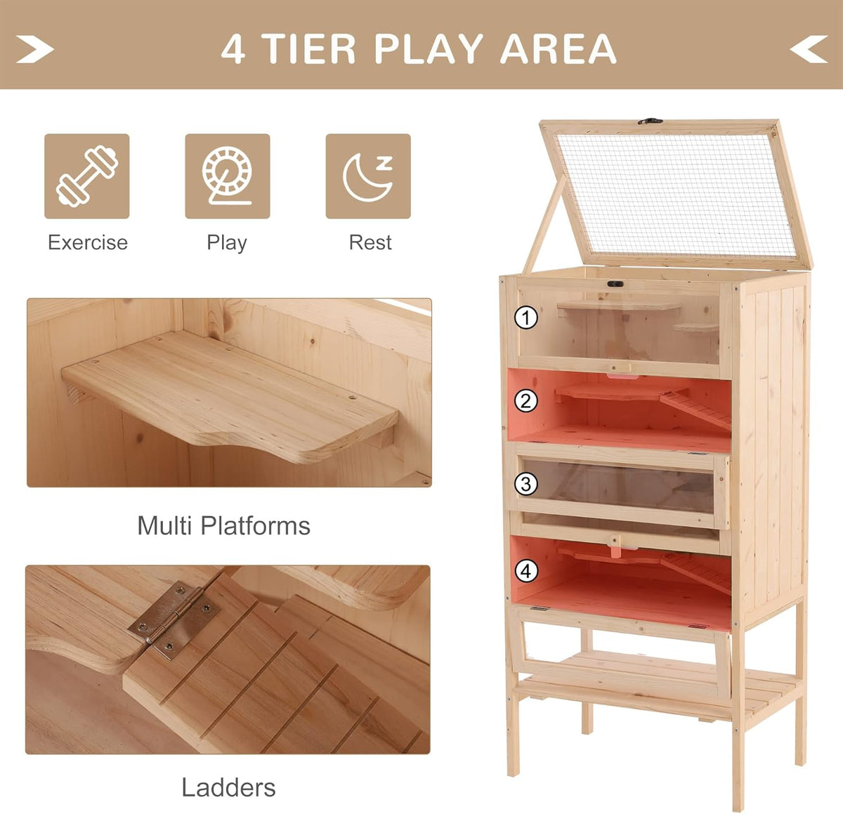 5-Tier Wooden Hamster Cage with Openable Top and Front Door O509
