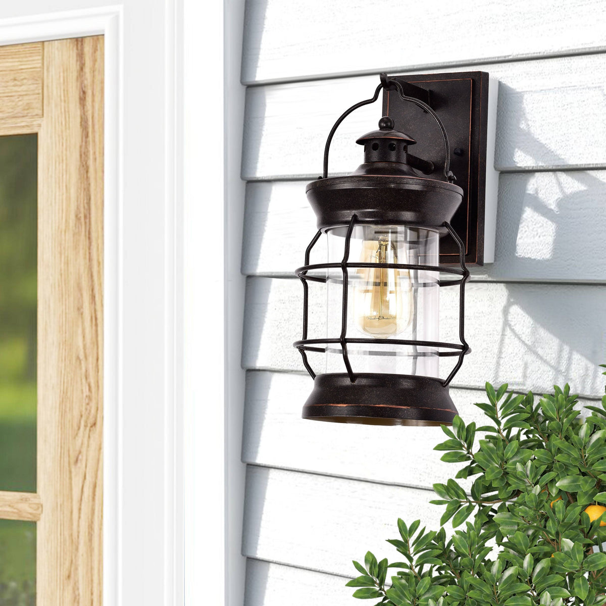 1-Light Oil Rubbed Bronze Outdoor Wall Lantern Sconce with Clear Glass C130229