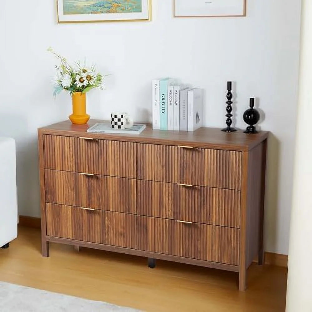 6 Drawer Double Dresser with Fluted Panel C66160