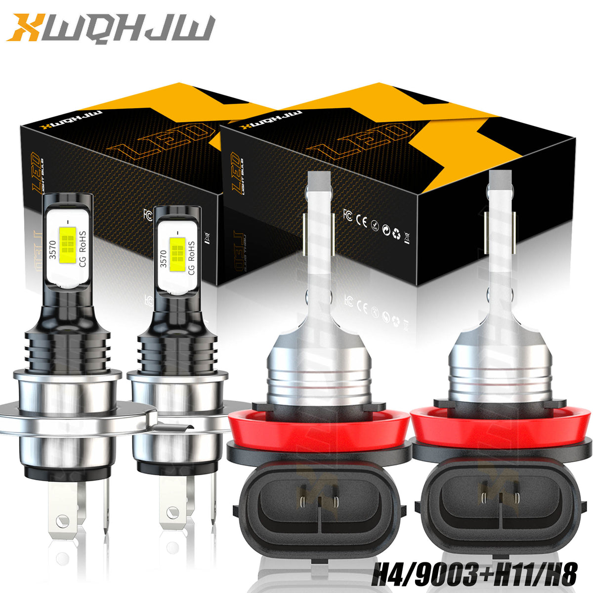 4x Combo LED Bulbs Kit Headlight Foglight White H4/9003+H11/H8 Z25259