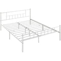 Queen Metal Platform Bed with Spindle Headboard and Footboard, White I1925