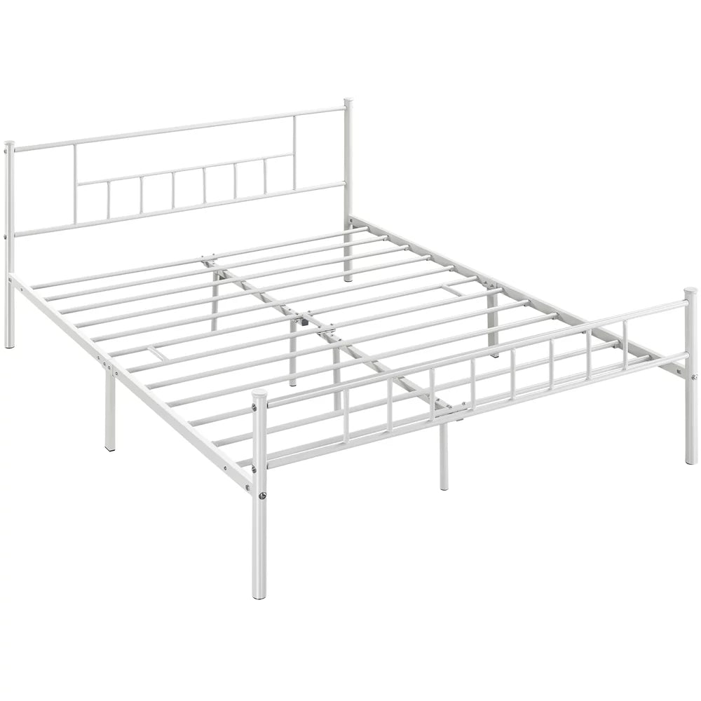 Queen Metal Platform Bed with Spindle Headboard and Footboard, White I1925