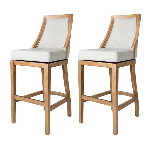 Weathered Oak Finish Sand Color Fabric Upholstered Counter Height Barstool, Set of 2 V428699